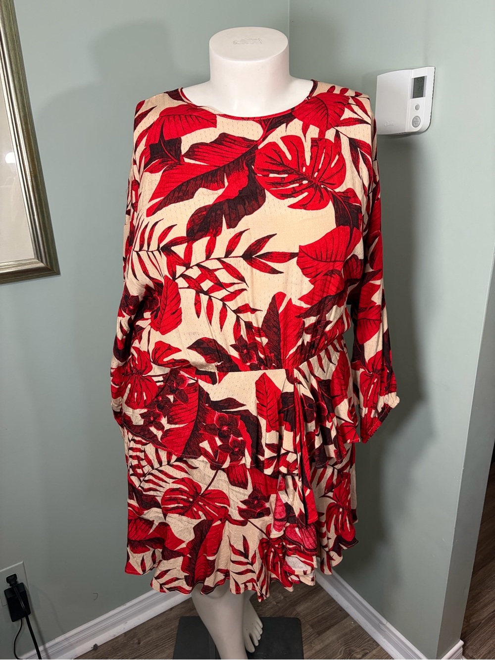 119. H&M Bold Red Tropical Print Dress